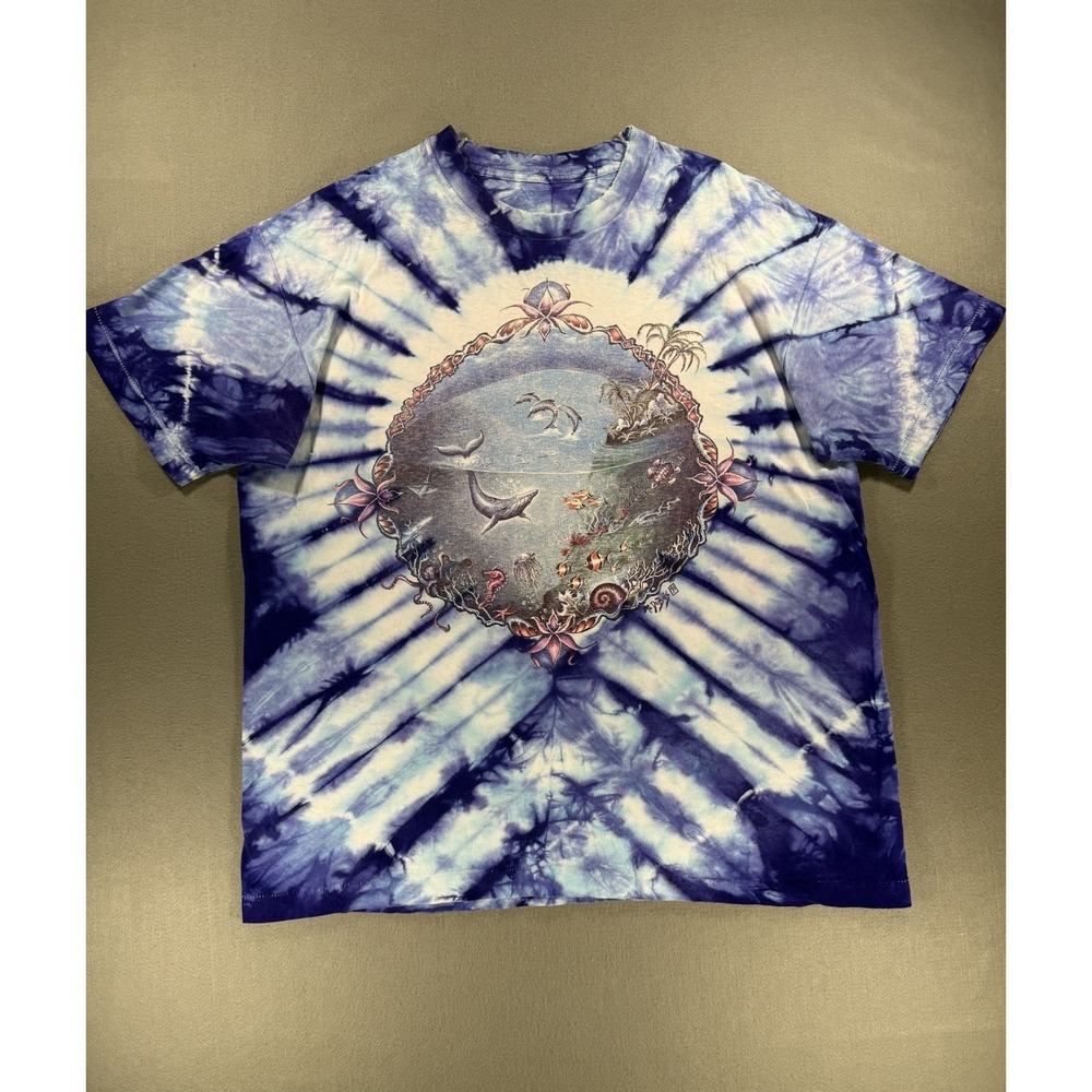 Vintage 91 Mike DuBois Art Underwater Ocean Life Dolphin Tie Dye Shirt Size XL